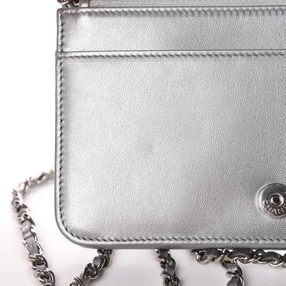 Chanel Metallic Lambskin Camellia Crystal Wallet on Chain WOC Silver 12 of 14