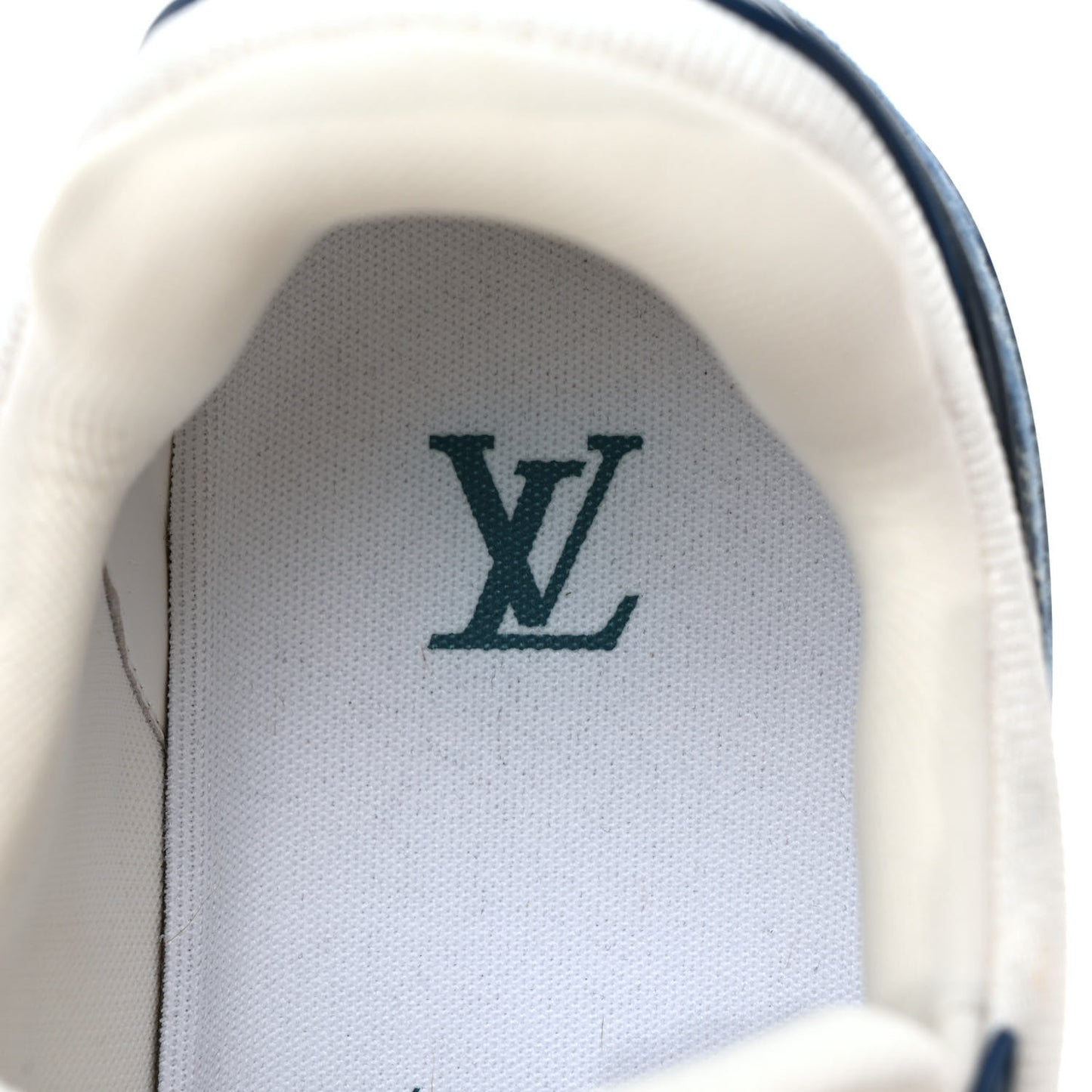 Calfskin Embossed Monogram Denim Mens LV Trainer Sneakers 9 Blue