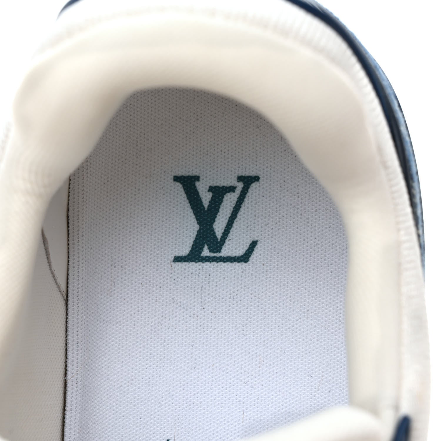Louis Vuitton Calfskin Embossed Monogram Denim Mens LV Trainer Sneakers 9 Blue 7 of 8