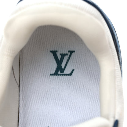 Louis Vuitton Calfskin Embossed Monogram Denim Mens LV Trainer Sneakers 9 Blue 7 of 8