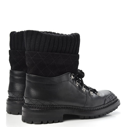 Chanel Calfskin Kid Suede Lace Up Short Boots 38 Black 4 of 9