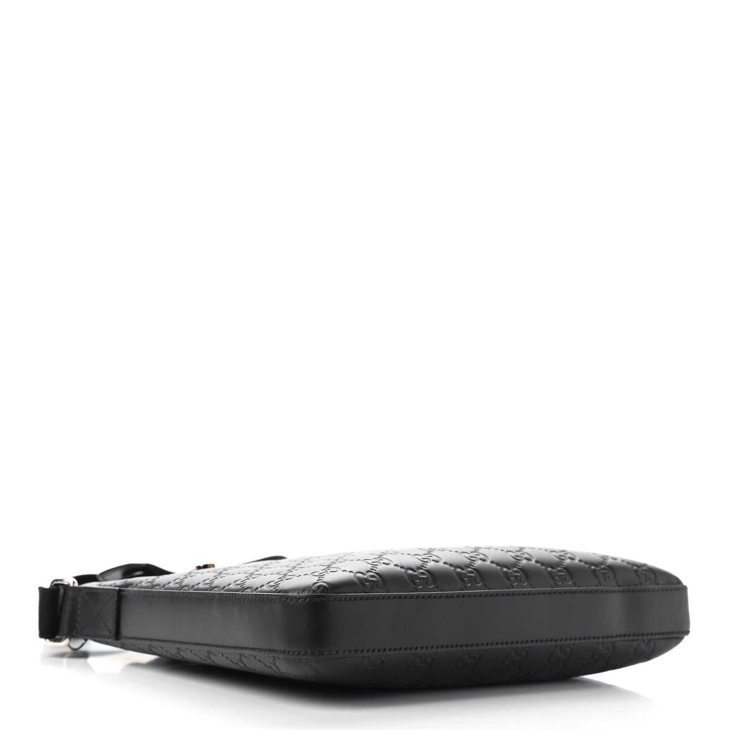 Gucci Guccissima Signature Medium Flat Messenger Bag Black 4 of 10