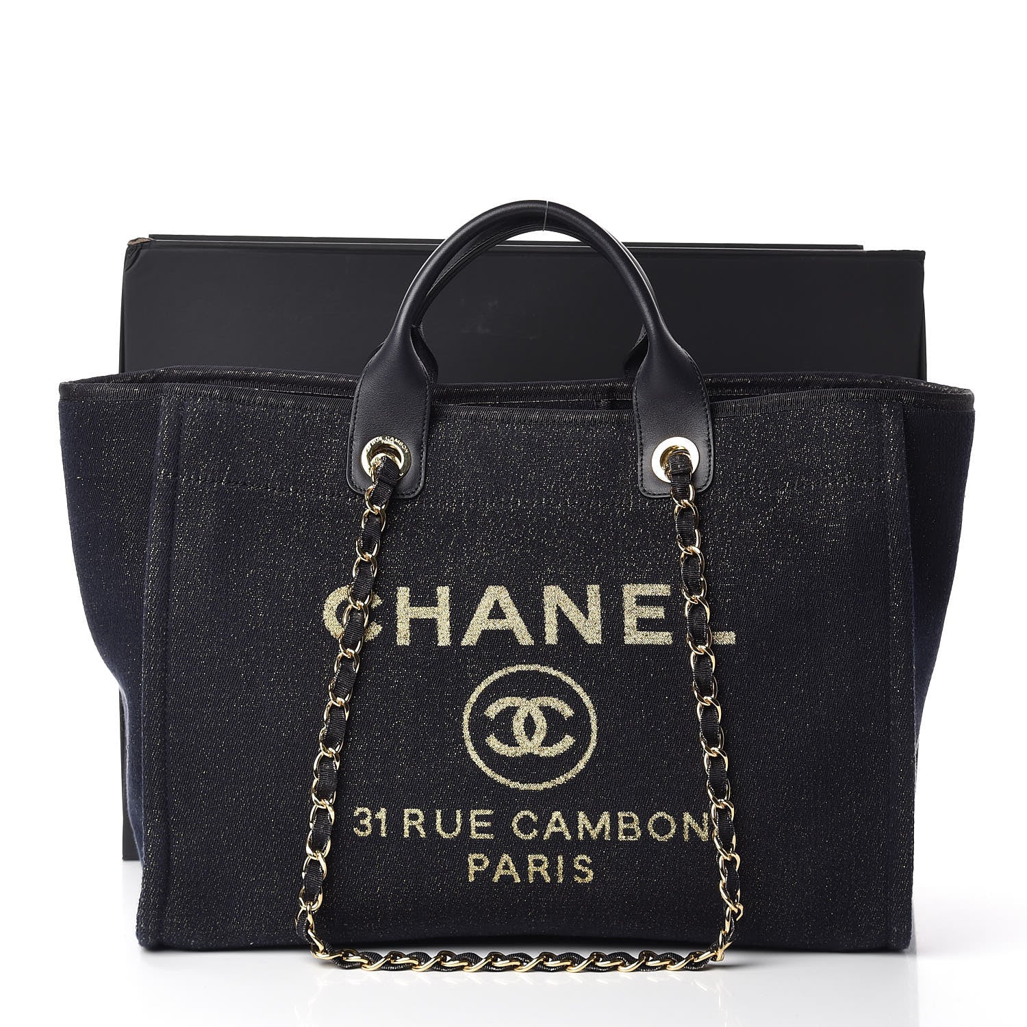 Chanel Lurex Canvas Medium Deauville Tote Navy Blue Gold 11 of 11