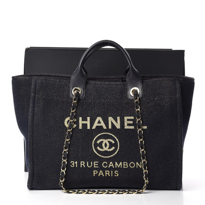Chanel Lurex Canvas Medium Deauville Tote Navy Blue Gold 11 of 11