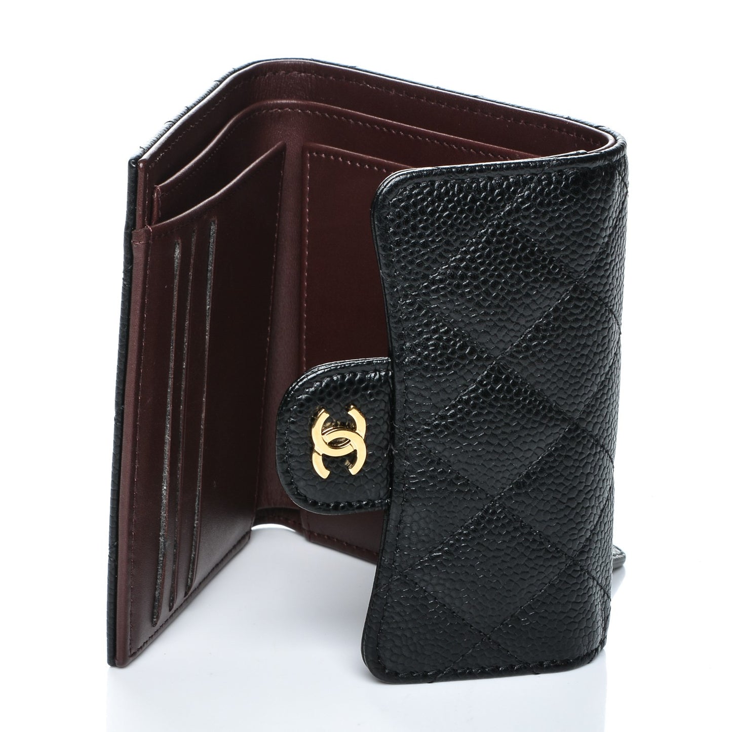 Caviar Quilted Compact Flap Wallet Black