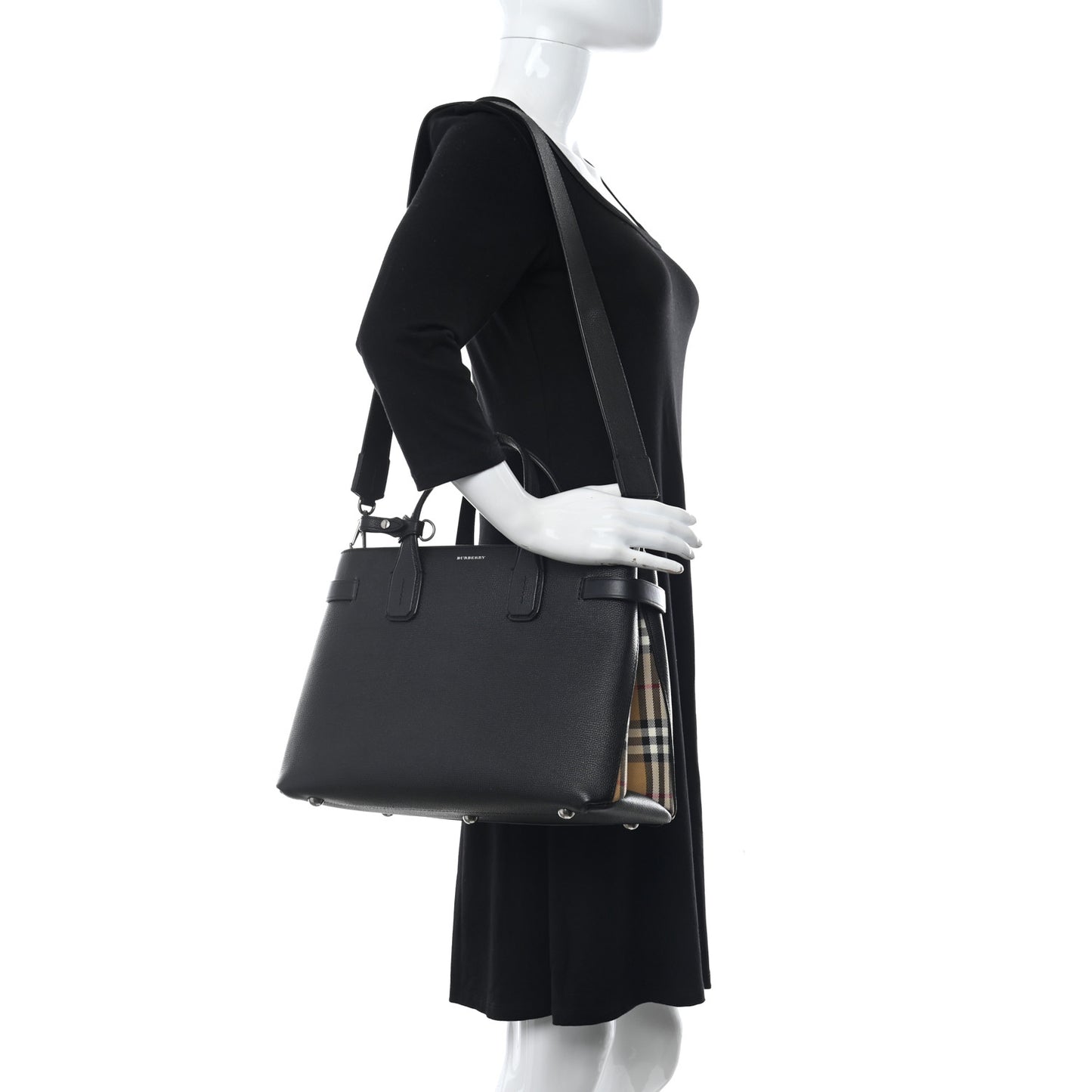 Derby Calfskin Vintage Check Medium Banner Tote Black