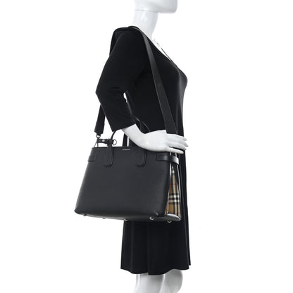 Burberry Derby Calfskin Vintage Check Medium Banner Tote Black 2 of 13