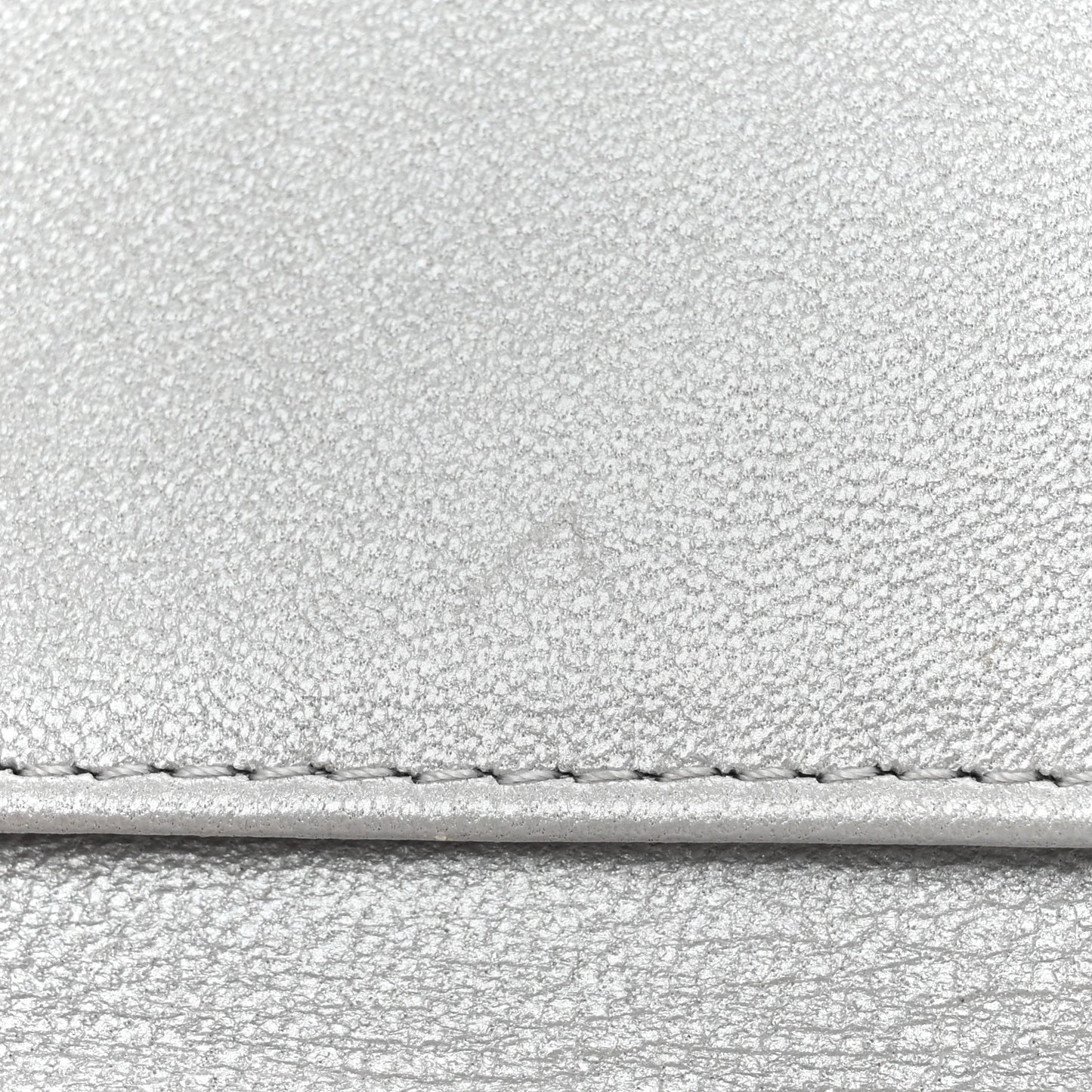 Metallic Caviar Quilted Compact Flap Wallet Silver