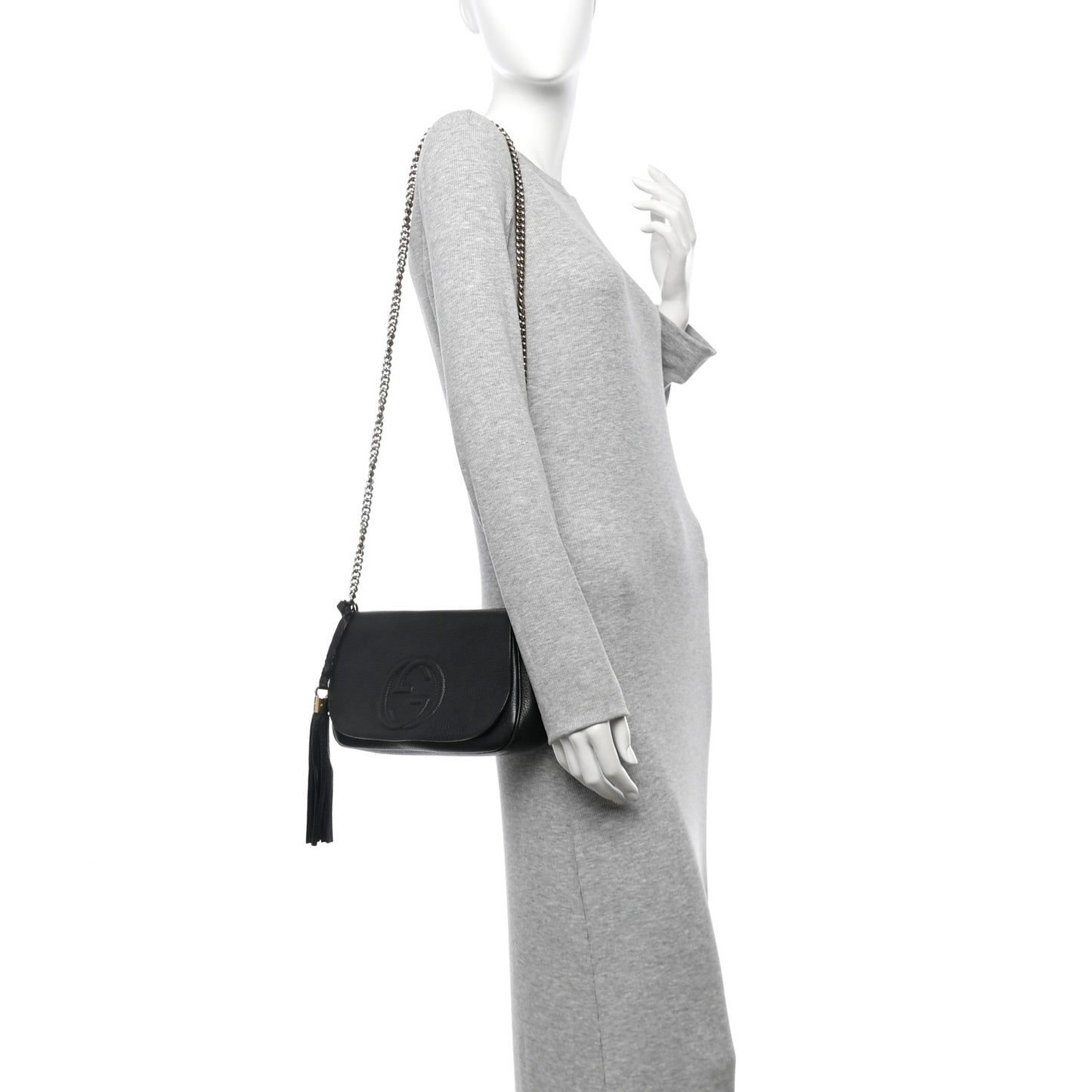 Pebbled Calfskin Medium Soho Flap Crossbody Black