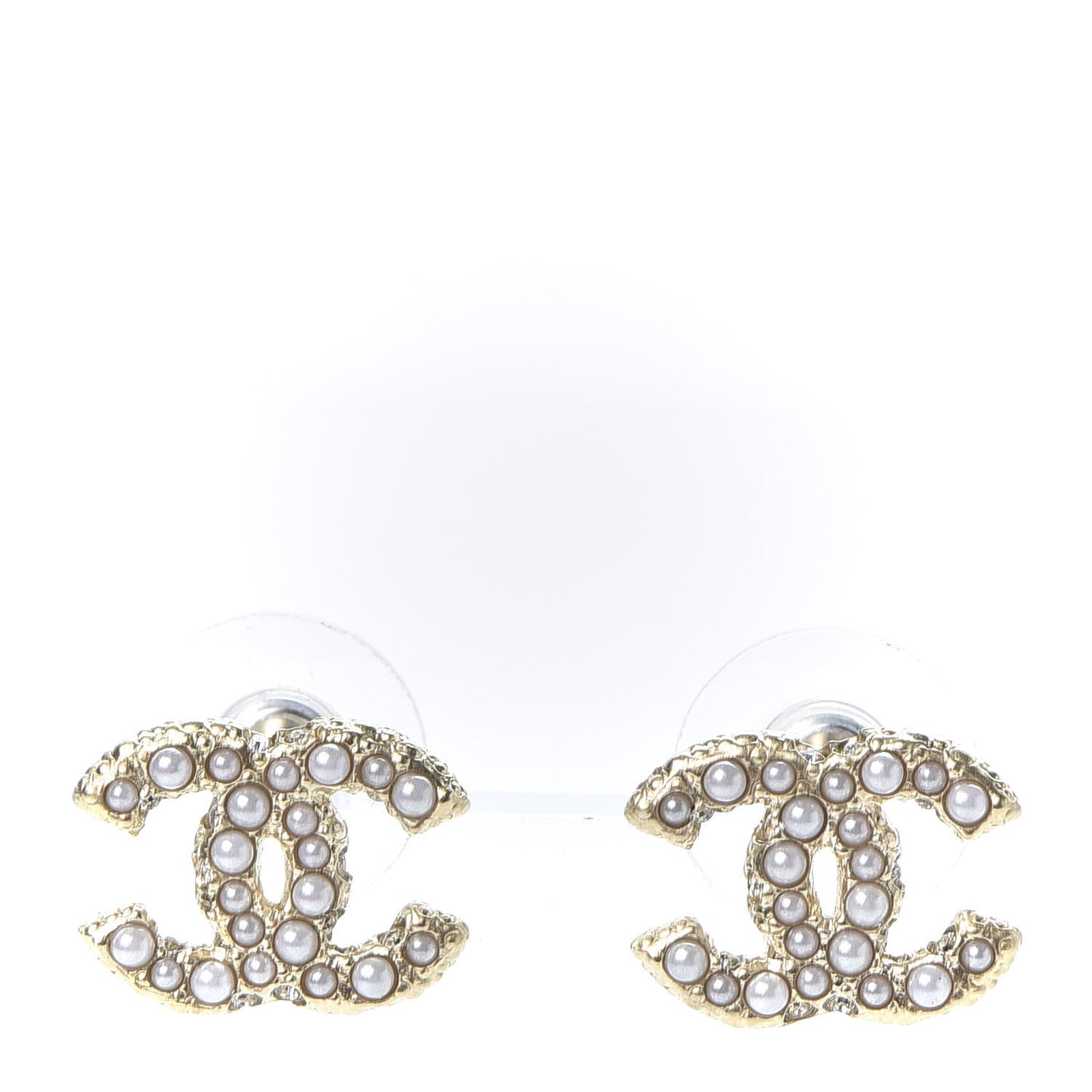 Metal Graduated Pearl Crystal CC Earrings Light Gold