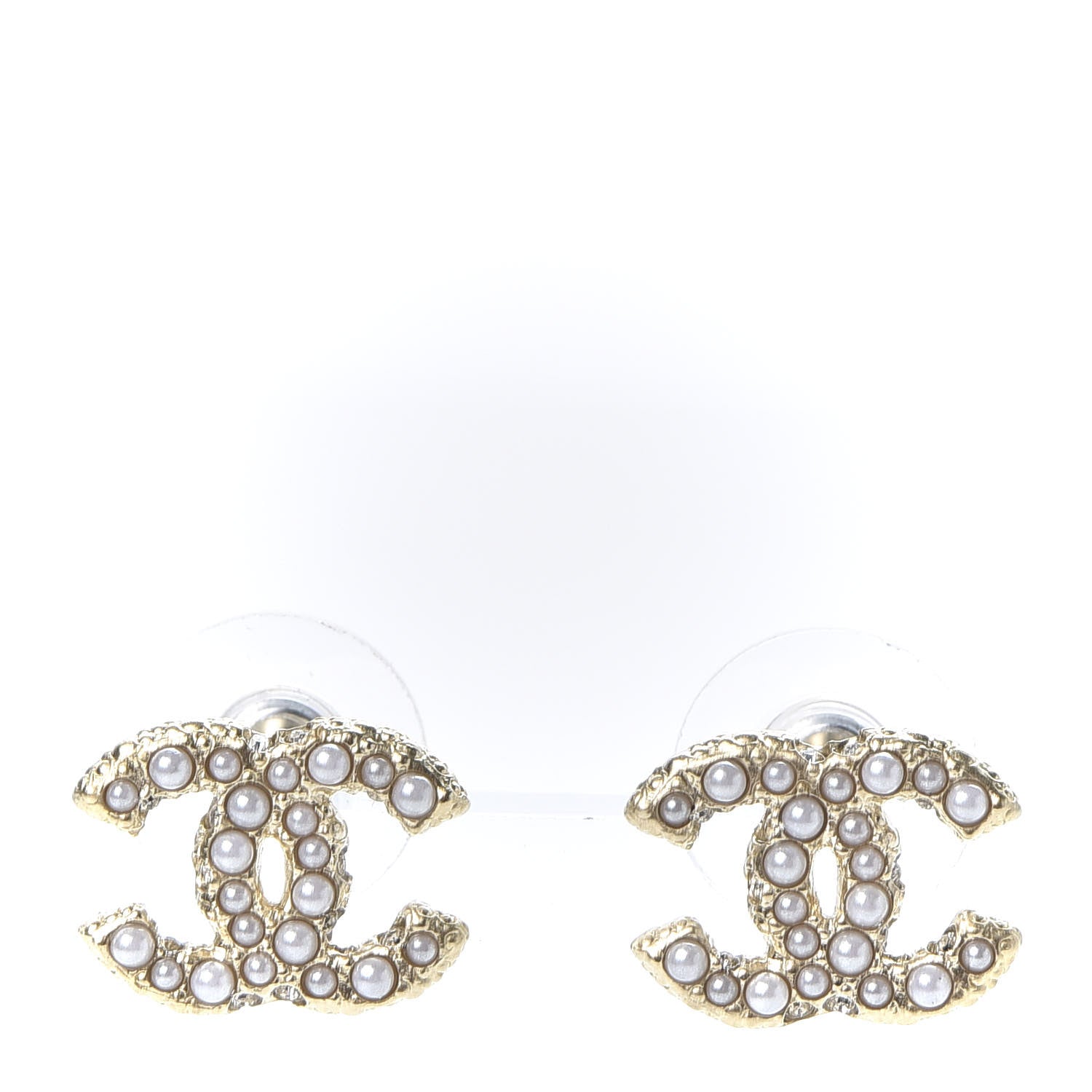 Chanel Metal Graduated Pearl Crystal CC Earrings Light Gold 1 of 5