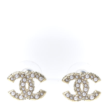 Chanel Metal Graduated Pearl Crystal CC Earrings Light Gold 1 of 5