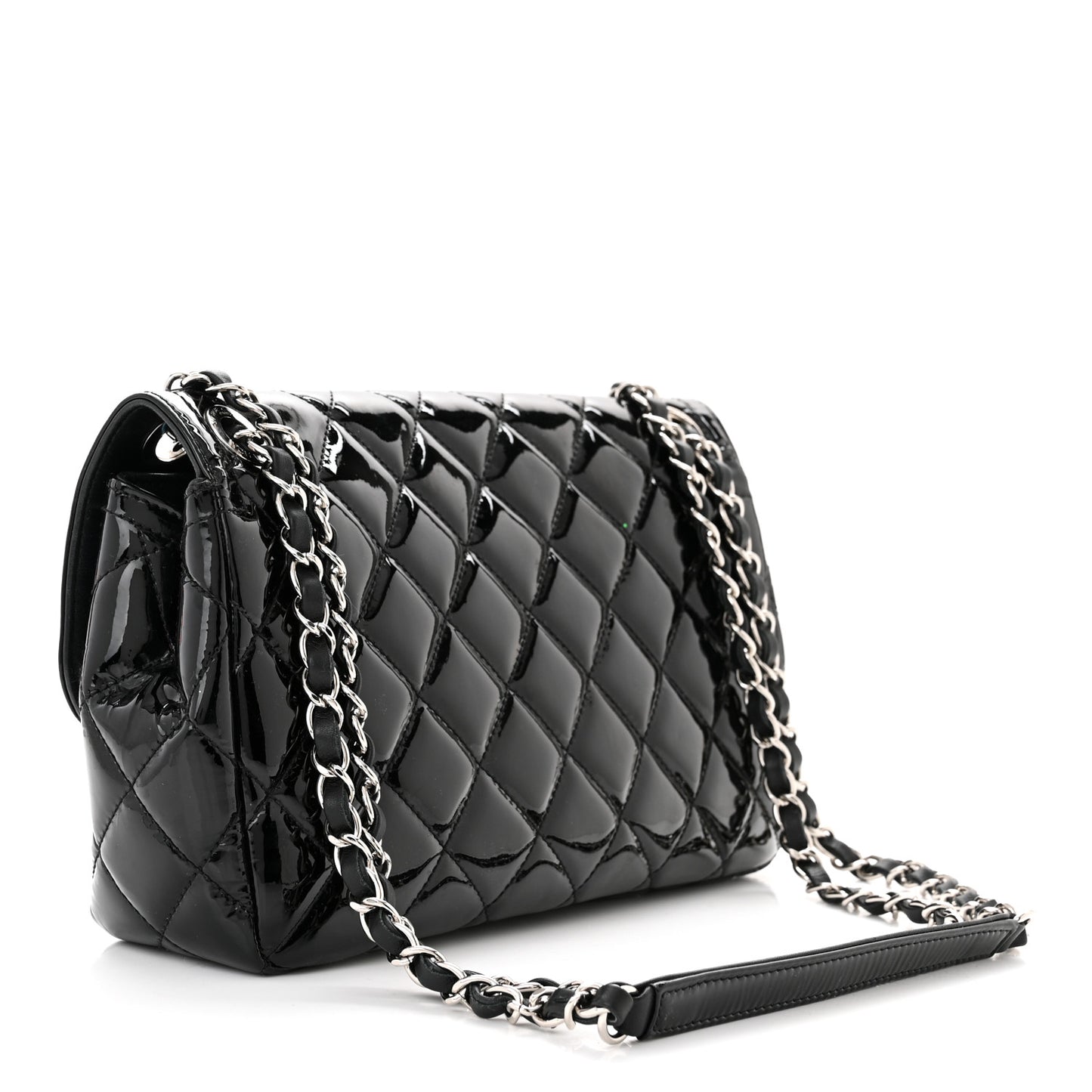 Patent Quilted Large Coco Shine Flap Black