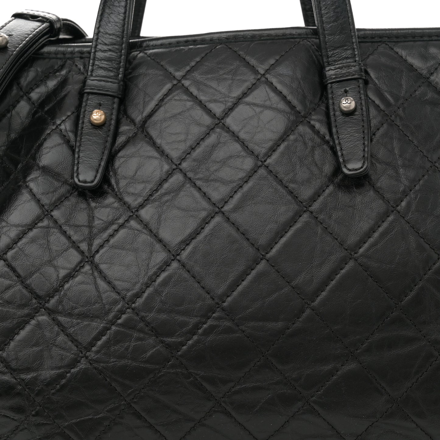 Aged Calfskin Quilted Large Gabrielle Shopping Tote Black