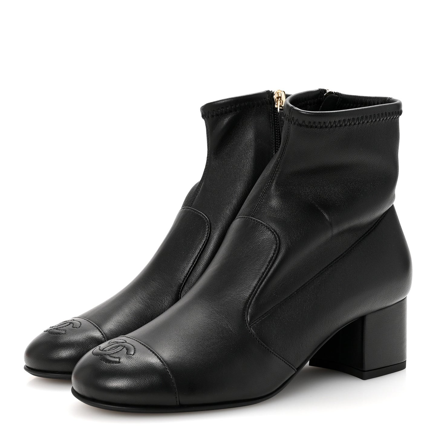 Stretch Lambskin Cap Toe CC Uniform Short Boots 37 Black