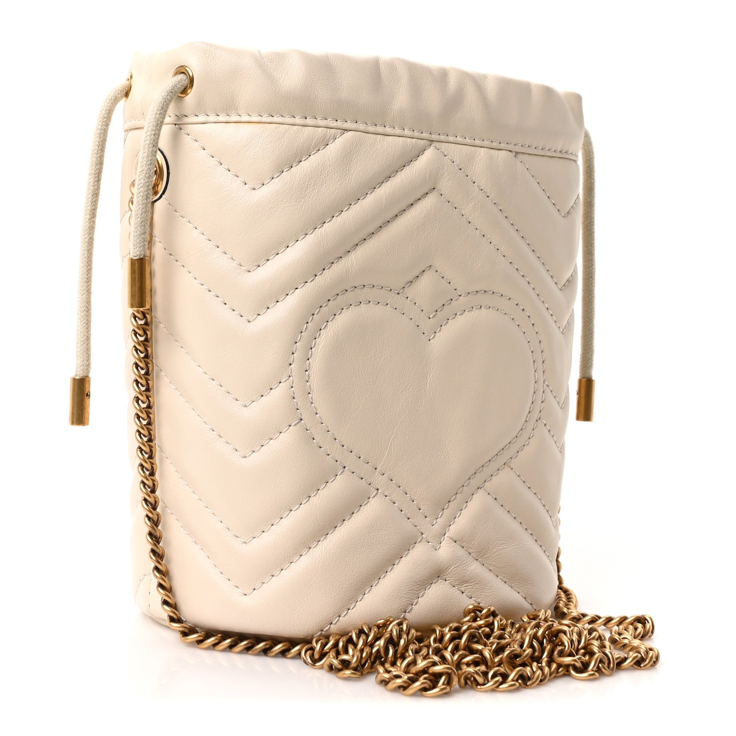 Gucci Calfskin Matelasse Mini GG Marmont 2.0 Bucket Bag White 3 of 9