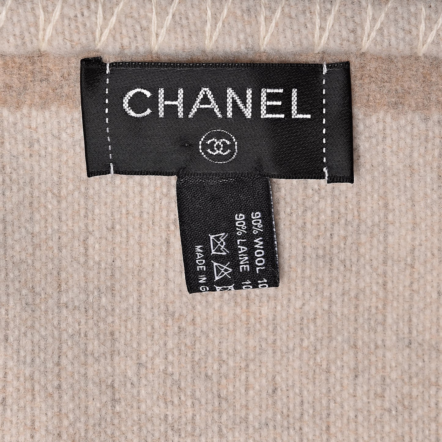 Merino Wool Cashmere CC Throw Blanket Beige White