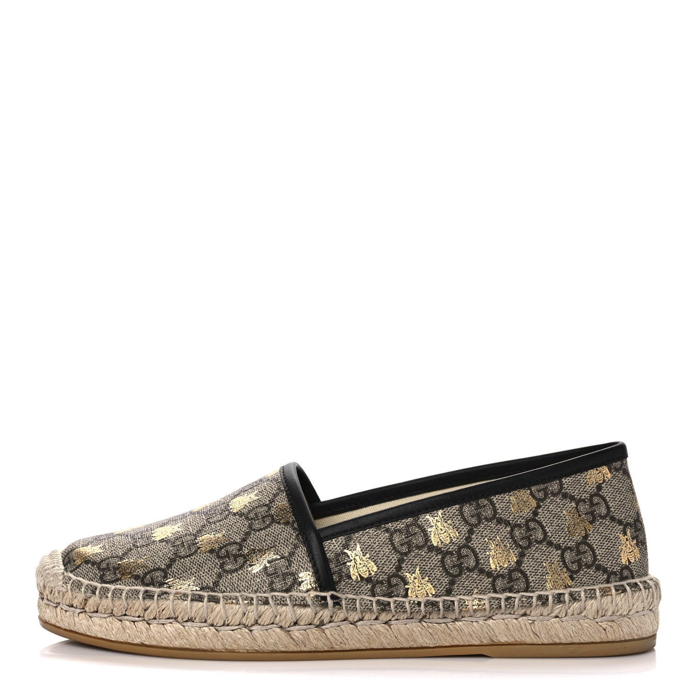 GG Supreme Monogram Bees Espadrille Flats 37.5 Beige Ebony Oro Black