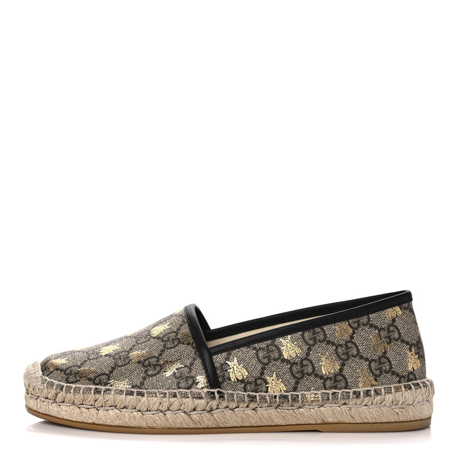 Gucci GG Supreme Monogram Bees Espadrille Flats 37.5 Beige Ebony Oro Black 1 of 10