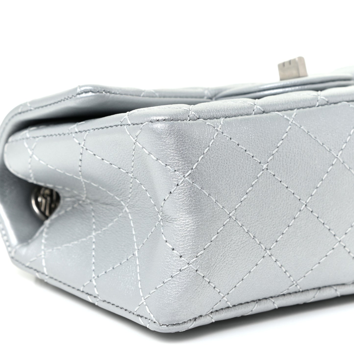 Metallic Grained Calfskin Quilted 2.55 Reissue Mini Flap Silver