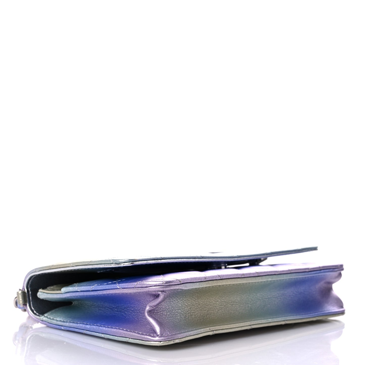 Gradient Metallic Calfskin Quilted Wallet On Chain WOC Silver Blue Yellow Purple