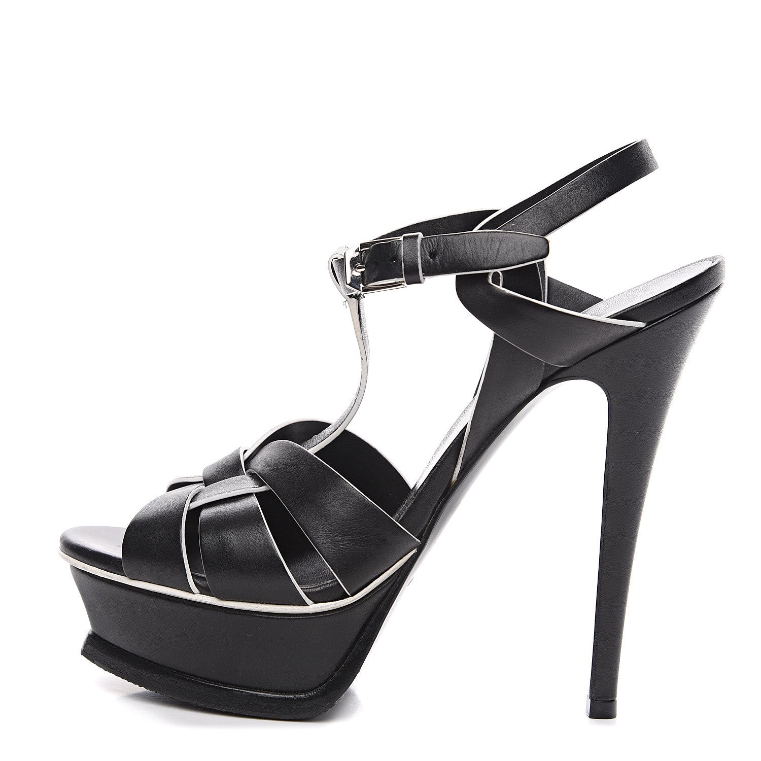 Saint Laurent Calfskin Tribute 105 Platform Sandals 37.5 Black 1 of 11
