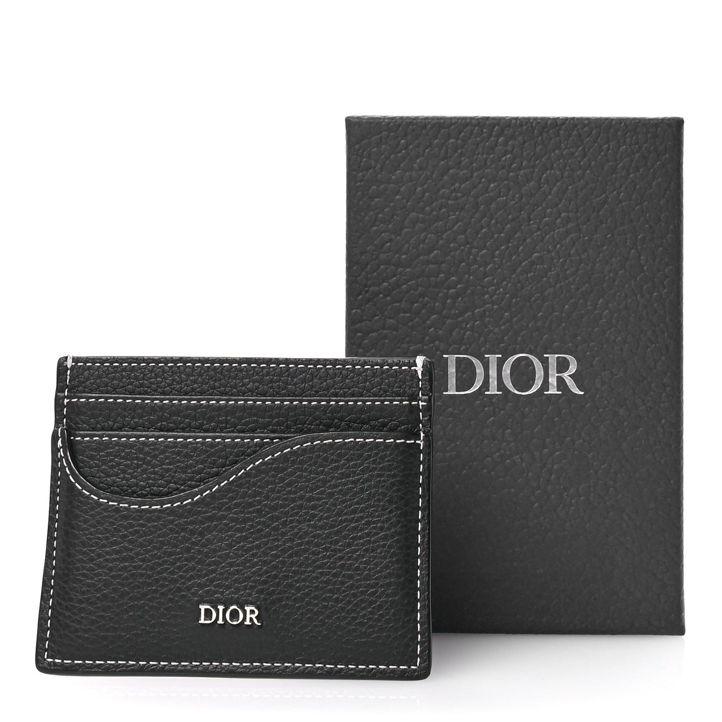 Grained Calfskin Saddle Card Holder Black