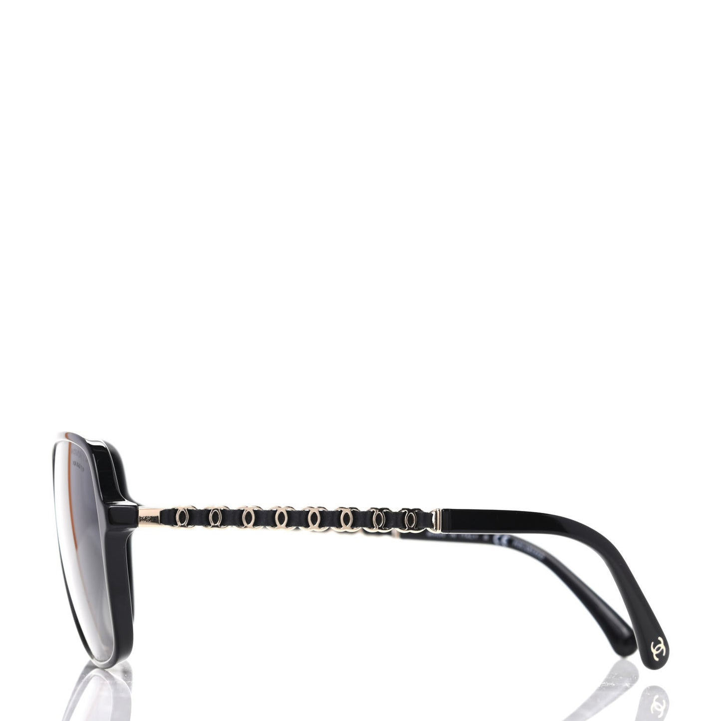 Metal Calfskin CC Chain Polarized Pilot Sunglasses 5439-Q Black