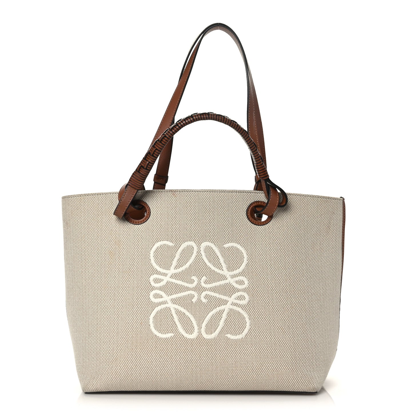 Canvas Calfskin Small Anagram Tote Ecru Tan
