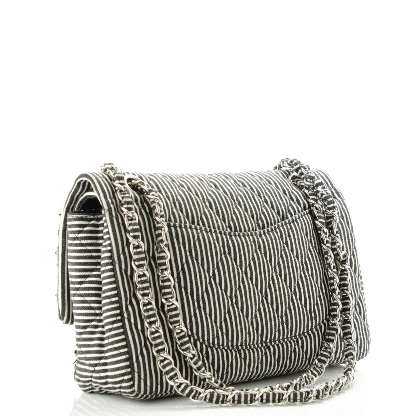 Canvas Sequin Stripe Medium Double Flap Black White