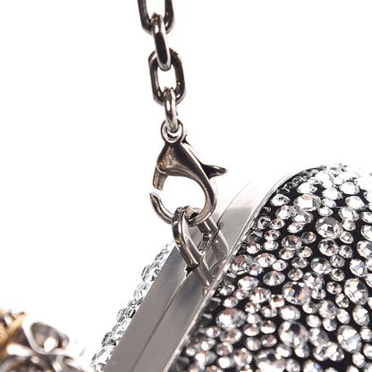 Alexander McQueen Crystal Nappa Queen and King Skull Box Chain Clutch Black Silver 10 of 13