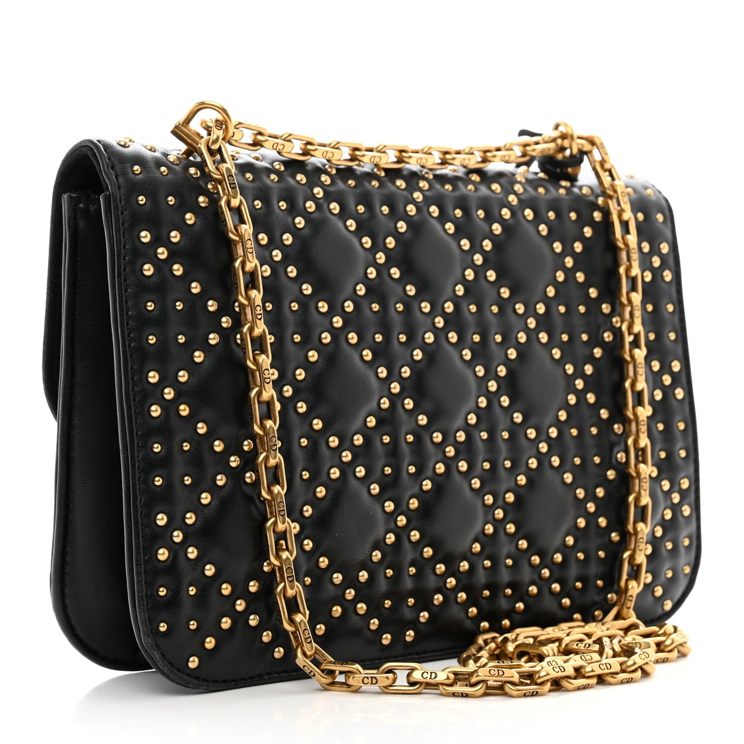 Lambskin Cannage Studded Large Dioraddict Flap Bag Black