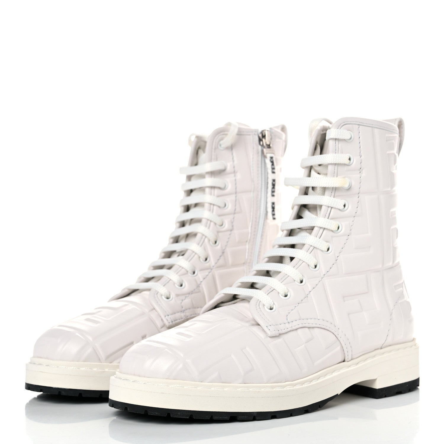 Fendi Nappa FF Embossed Womens Biker Boots 35 Snow 3 of 11