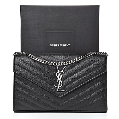Saint Laurent Grain De Poudre Matelasse Chevron Monogram Chain Wallet Black 11 of 11
