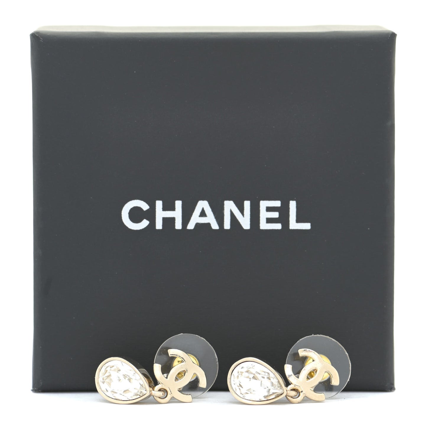Crystal CC Tear Drop Earrings Gold