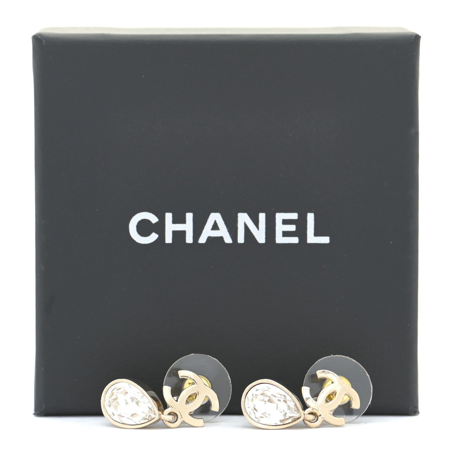 Chanel Crystal CC Tear Drop Earrings Gold 5 of 5