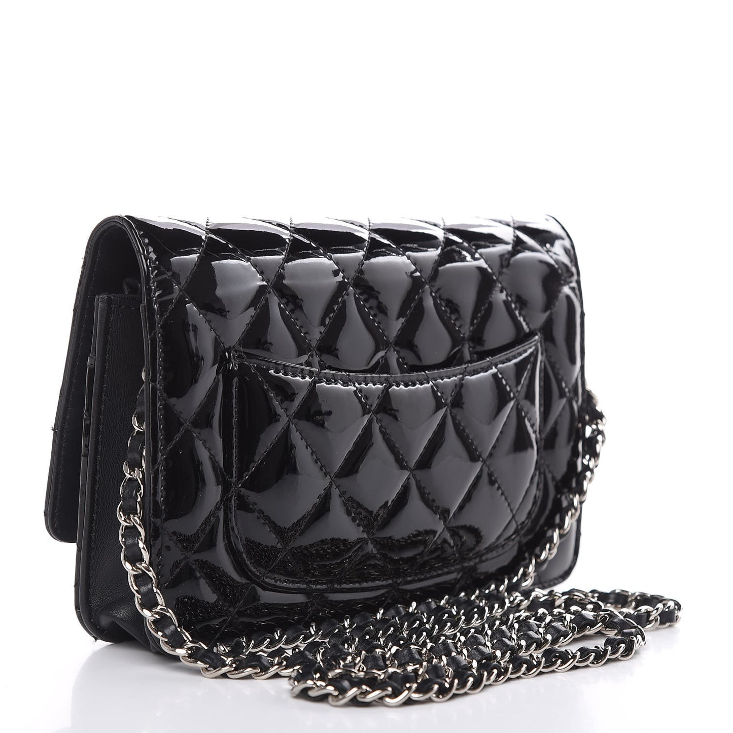 Patent Quilted Wallet On Chain WOC Black