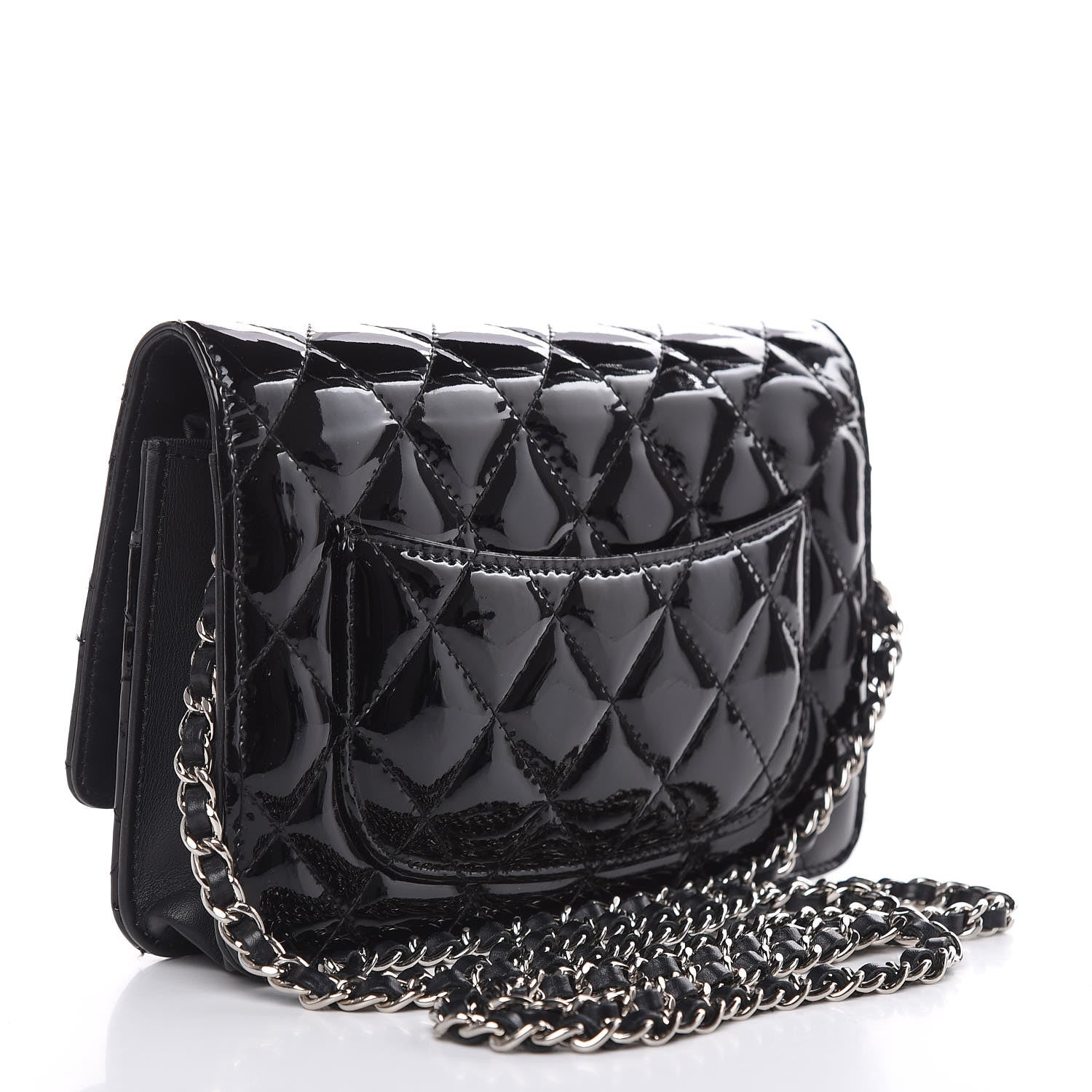 Chanel Patent Quilted Wallet On Chain WOC Black 3 of 15