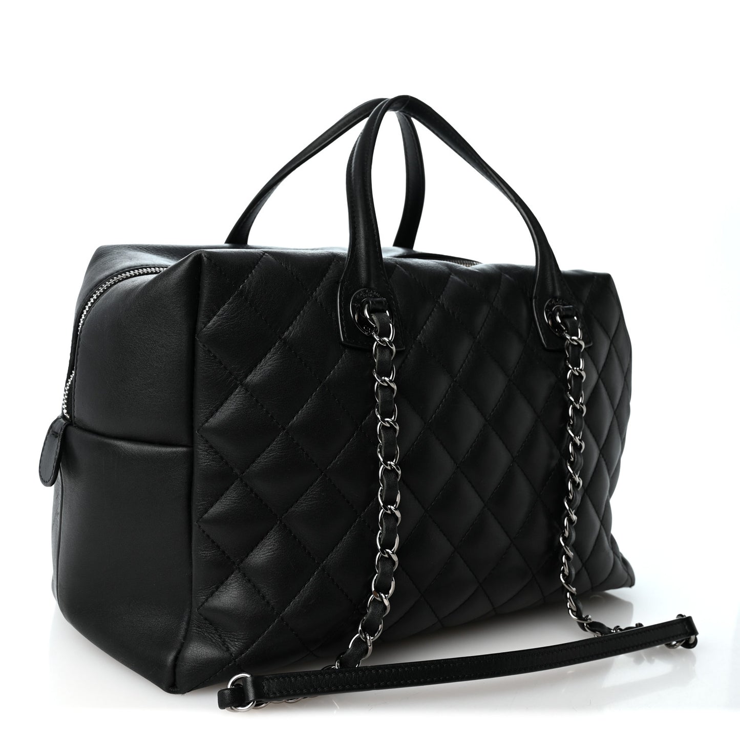 Calfskin Quilted Feather Weight Bowling Bag Black