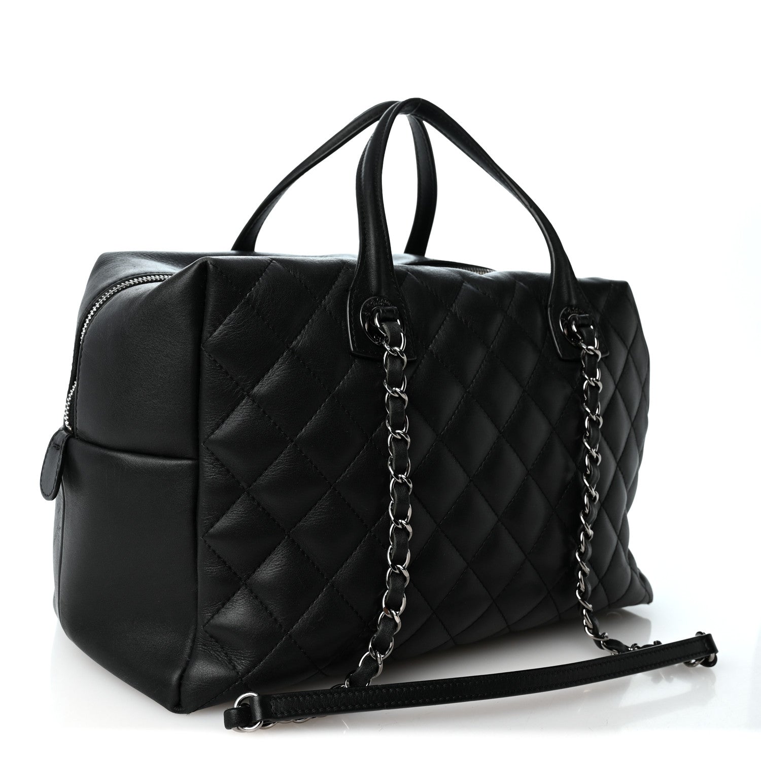 Chanel Calfskin Quilted Feather Weight Bowling Bag Black 3 of 11