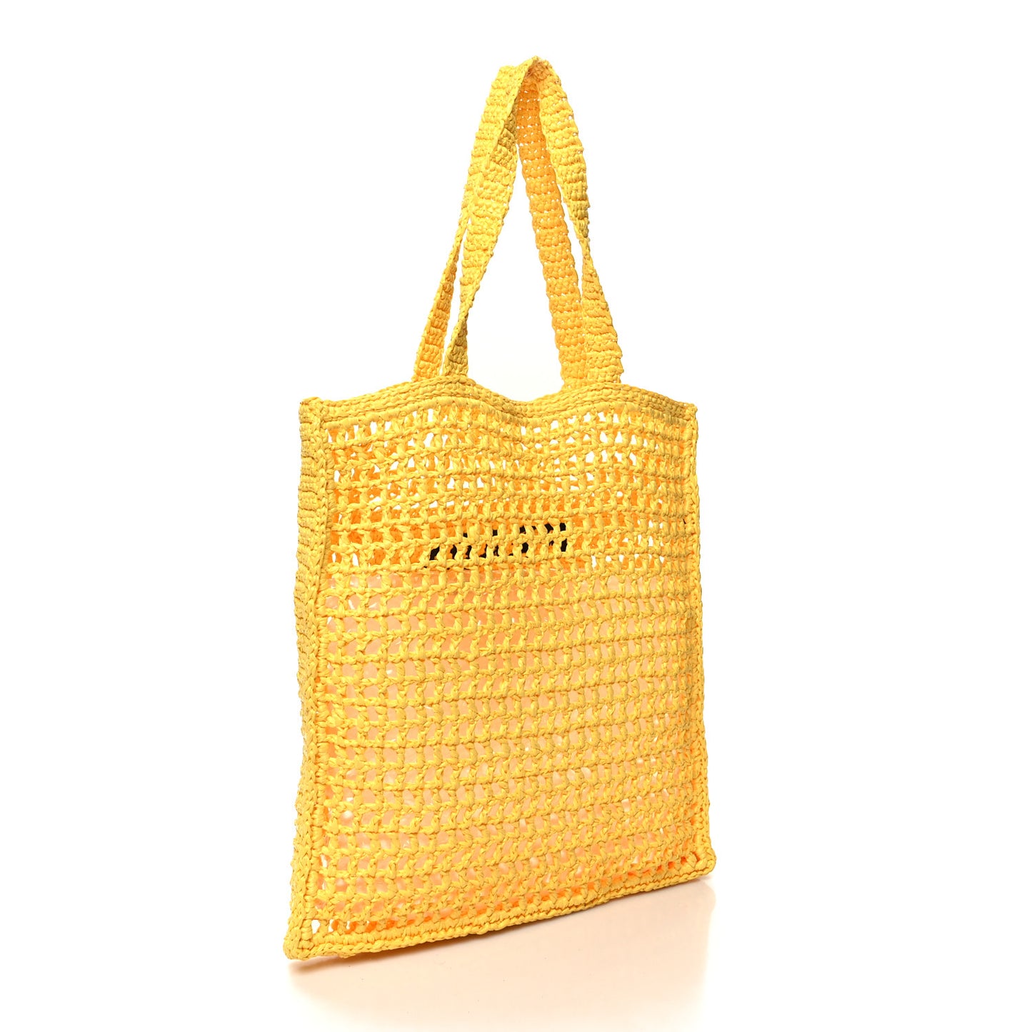 Yarn Raffia Effect Crochet Logo Embroidered Tote Bag Giallo