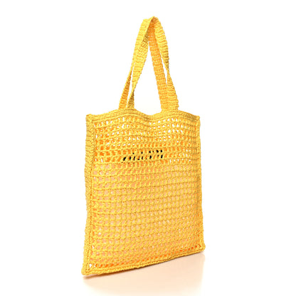Prada Yarn Raffia Effect Crochet Logo Embroidered Tote Bag Giallo 3 of 9