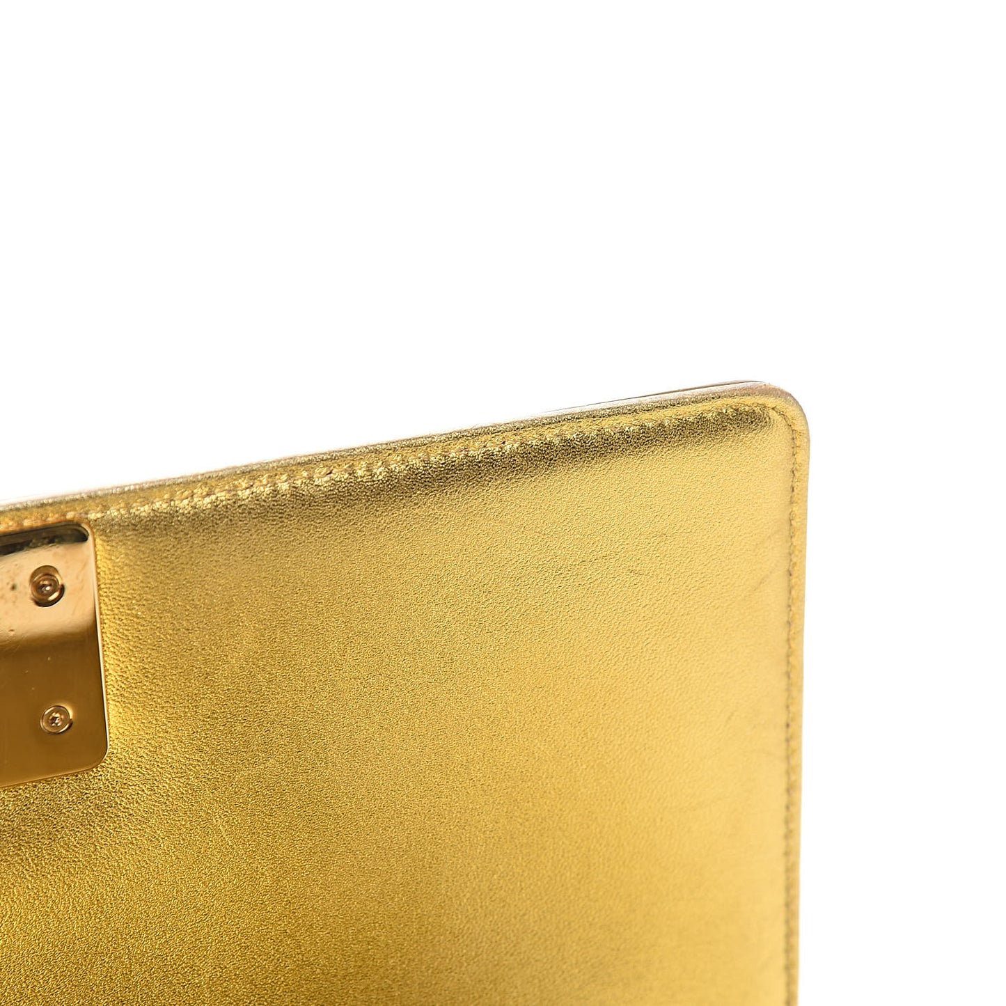 Metallic Patent Calfskin Quilted Medium Boy Flap Gold