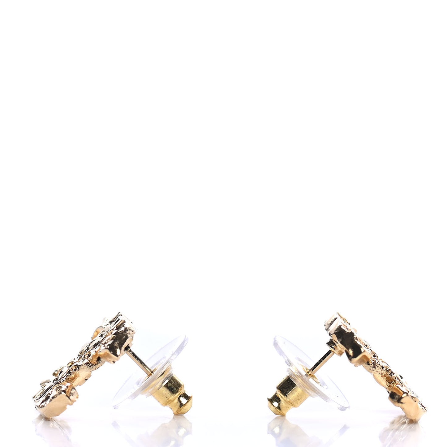 Metal Textured CC Earrings Gold