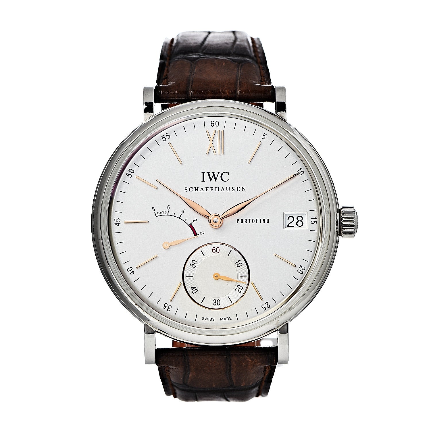 IWC Stainless Steel 18K Rose Gold Alligator 45mm Portofino Manual Winding Watch IW510103 1 of 9