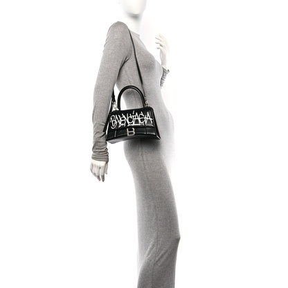 Balenciaga Box Calfskin Graffiti Logo Hourglass Top Handle Bag XS Black Silver 2 of 13