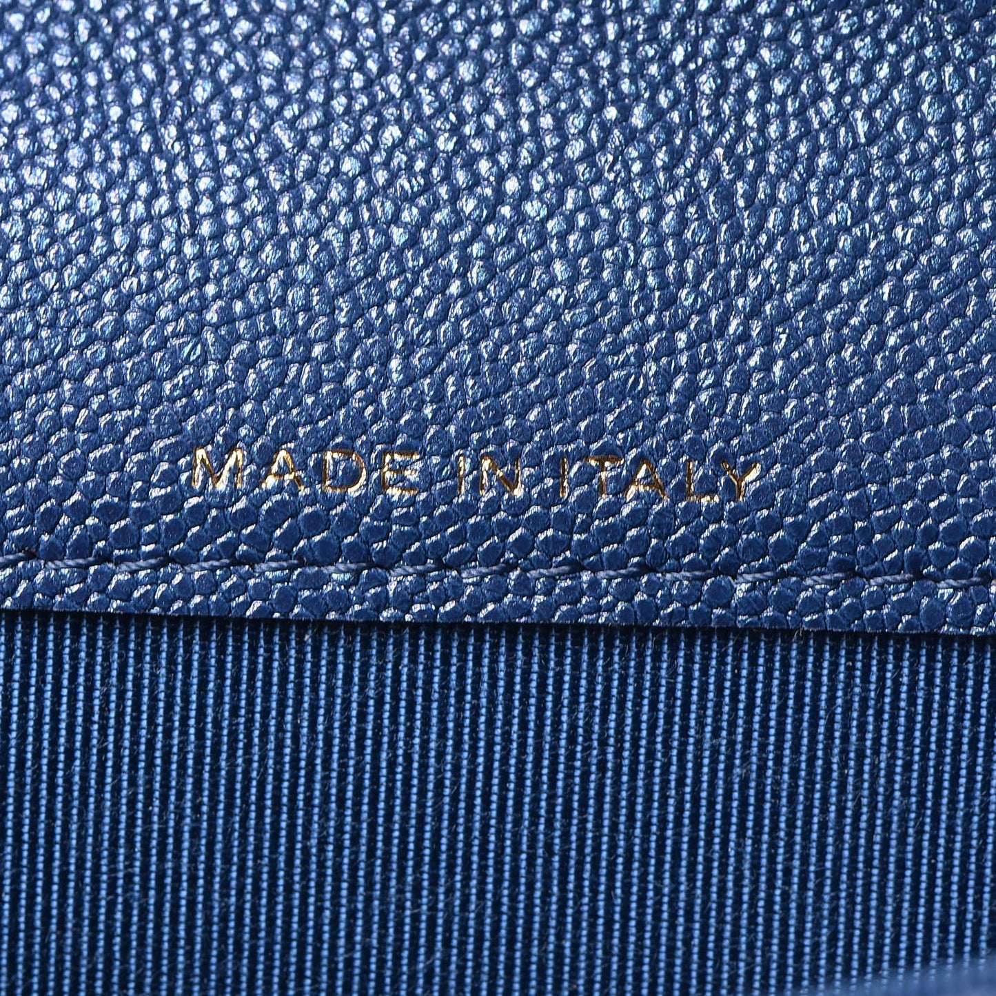 Iridescent Caviar Quilted Flap Card Holder Dark Blue