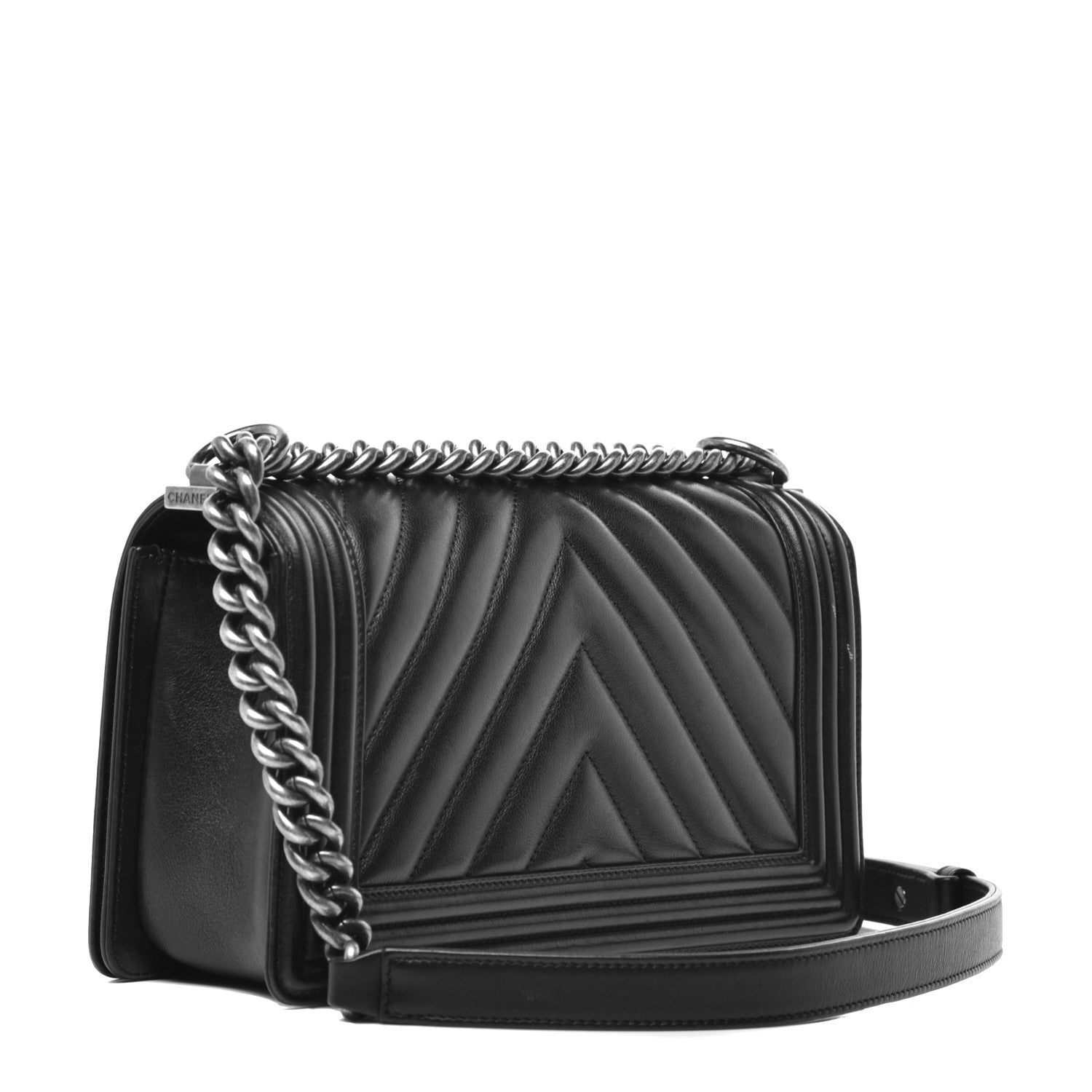 Chanel Calfskin Chevron Quilted Medium Boy Flap Black 3 of 10