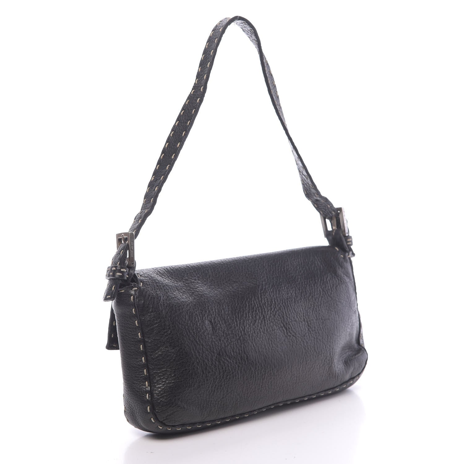 Fendi Calfskin Romano Selleria Baguette Black 3 of 11