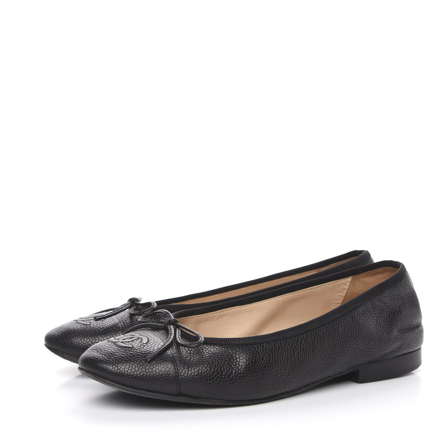 Chanel Caviar CC Cap Toe Ballerina Flats 36 Black 3 of 12